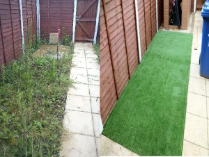 Artificial grass and shed Great Cornard